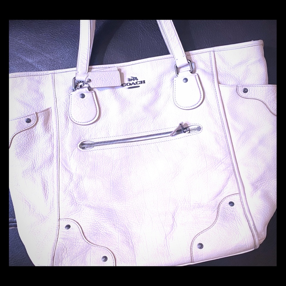 Authentic White Leather Coach Handbag